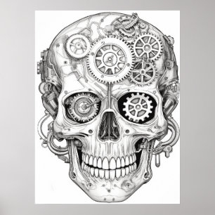 Affiche Images de crâne de sucre noir + blanc sur un mur