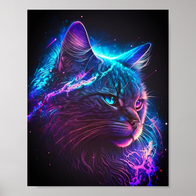 Affiche Imaginaire Abstrait Cute Galaxy Space Kitty Chat (Devant)