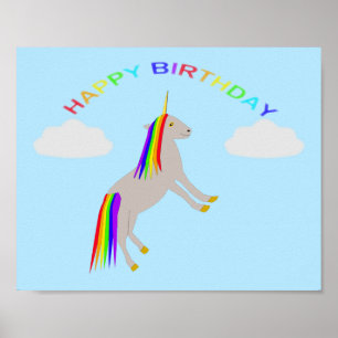 Affiche Imaginaire Anniversaire Unicorne arc-en-ciel et nu