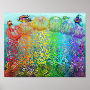 Affiche Imaginaire aquatique avec méduse