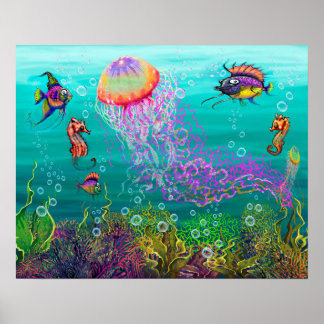 Affiche Imaginaire aquatique avec méduse