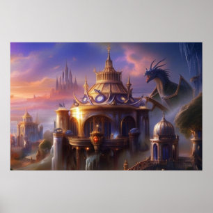 Affiche Imaginaire Art Fairytale Châteaux Mystical Dragon