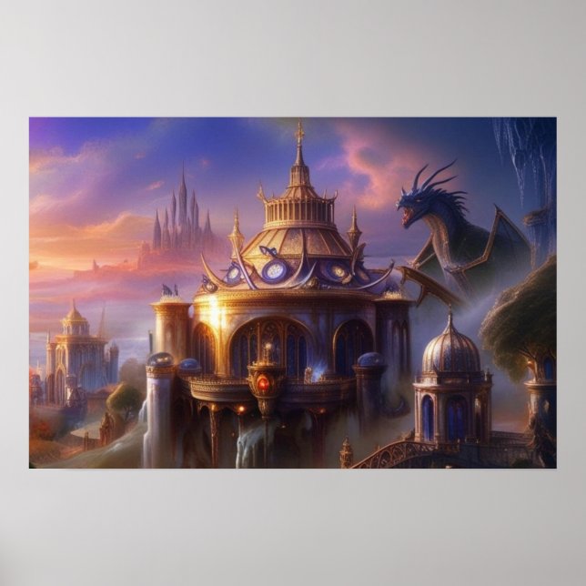 Affiche Imaginaire Art Fairytale Châteaux Mystical Dragon (Devant)