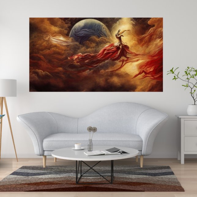 Affiche Imaginaire art moderne or rouge haut des nuages (Créateur téléchargé)