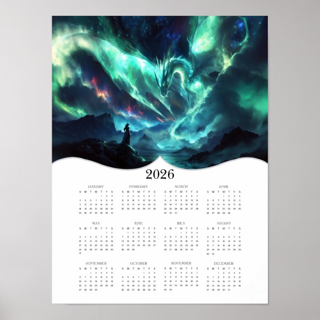 Affiche imaginaire Aurora Dragon Art 2026 Calendrier de l' (Devant)