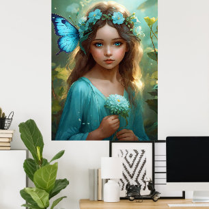 Affiche Imaginaire Belle Cyan Green Fairy Girl