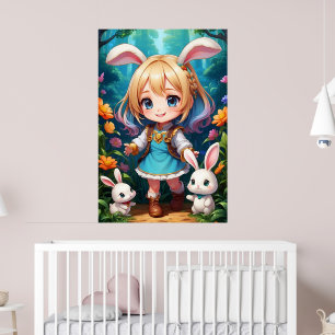 Affiche Imaginaire Belle mignonne fille lapin