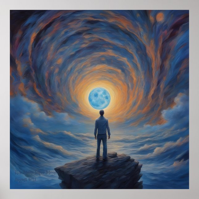 Affiche Imaginaire Blue Moon Super Moon AI Art numérique d (Devant)