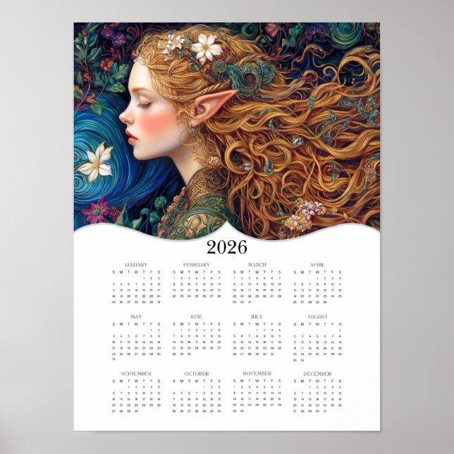 Affiche imaginaire Celtic Elf Art 2026 Calendrier de l'ann (Devant)