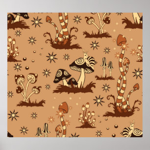 Affiche Imaginaire champignon, papier peint vintage de la