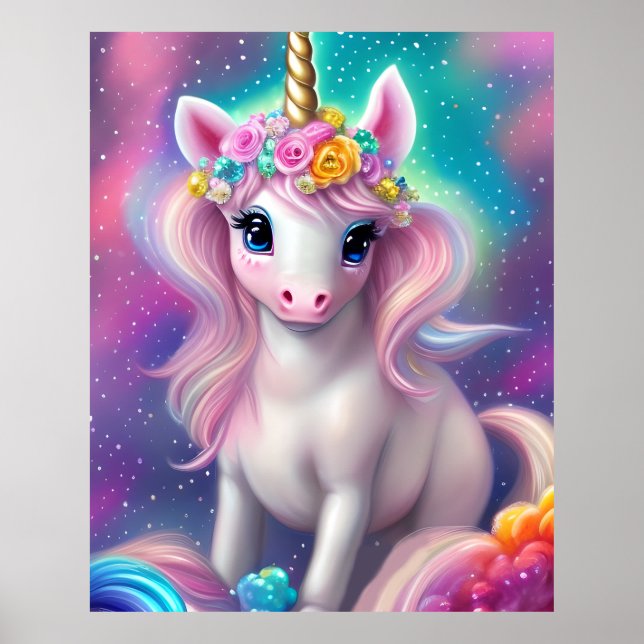Affiche Imaginaire coloré Kawaii Unicorn (Devant)
