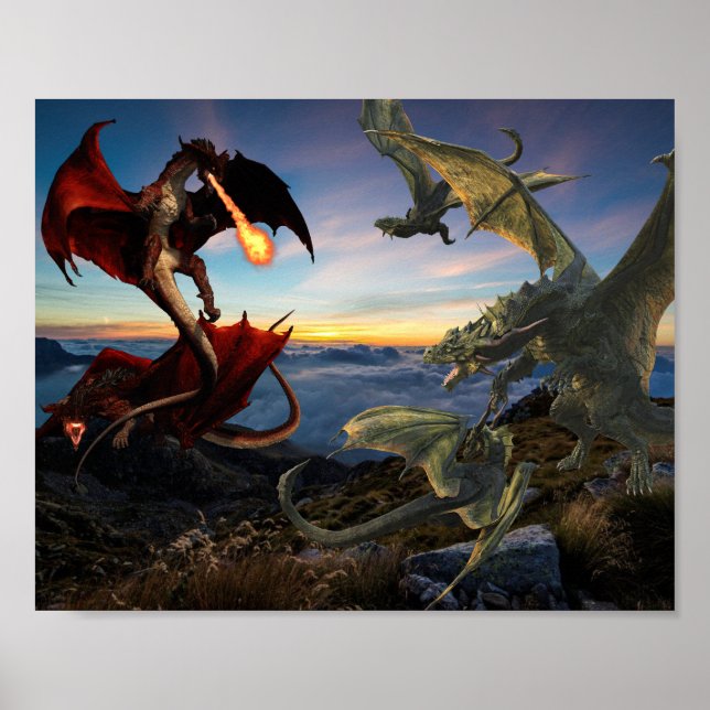Affiche Imaginaire de bataille Red and Green Dragon (Devant)