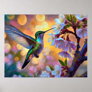 Affiche Imaginaire de cerisier en fleurs Hummingbird