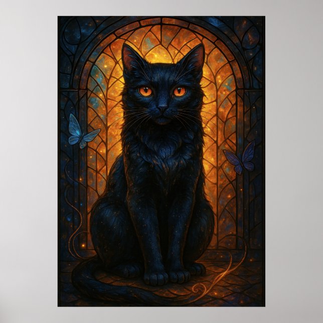 Affiche Imaginaire de chat noir en verre tendu (Devant)