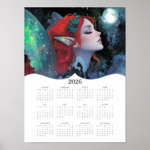 Affiche imaginaire de fées Red Green 2026 Calendrier de l'
