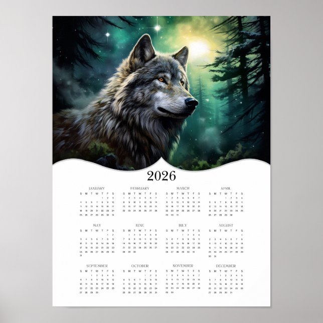 Affiche imaginaire de loup céleste 2026 Art Calendrier de  (Devant)