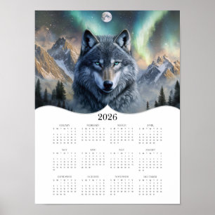 Affiche imaginaire de loup céleste 2026 Art Calendrier de 