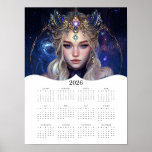 Affiche imaginaire de nuit 2026 Art Calendrier de l'année 