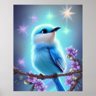 Affiche Imaginaire détaillé Cute Kawaii oiseau bleu bébé