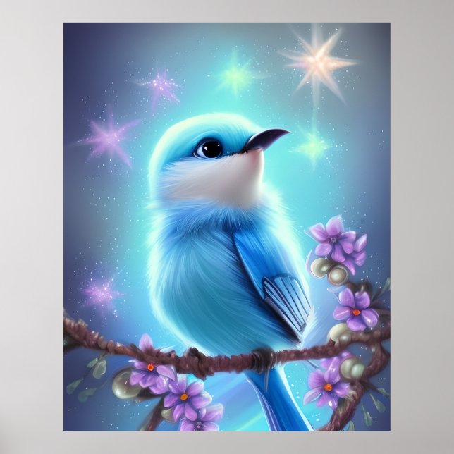 Affiche Imaginaire détaillé Cute Kawaii oiseau bleu bébé (Devant)