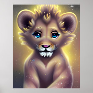 Affiche Imaginaire détaillé Cute Kawaii petit lion bébé
