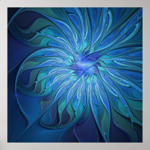 Affiche Imaginaire Fleur Bleue Motif, Art Fractal Abstrait