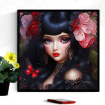 Affiche Imaginaire Fleur Fée mignonne Princesse<br><div class="desc">Portrait d'une mignonne princesse de fleur en robe noire entourée de fleurs colorées et de papillons. Art original par Gifts_AtTheCorner ©2023.</div>
