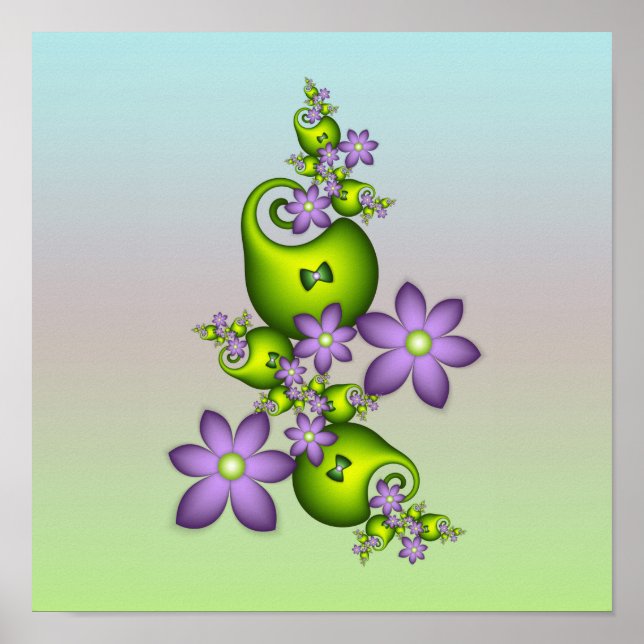Affiche Imaginaire Floral Fleurs Lilac Formes vertes Fract (Devant)
