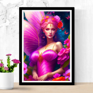 Affiche Imaginaire Fuchsia Fairy Flowers & Papillons