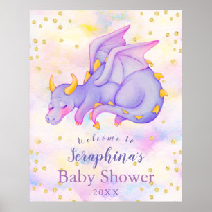 Affiche Imaginaire Girls Purple Dragon Baby shower Bienven
