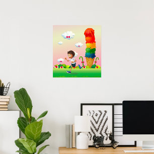 Affiche Imaginaire Ice Cream Cone avec Happy Running Boy