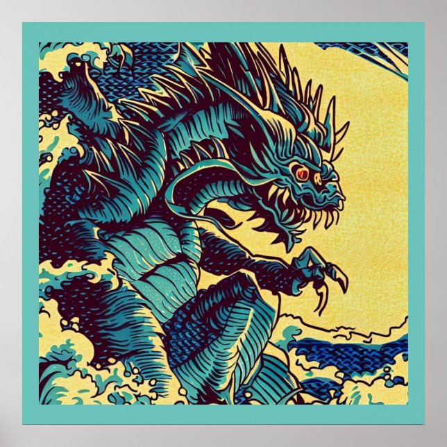 Affiche Imaginaire Kaiju Anime - Woodcut 1 (Devant)