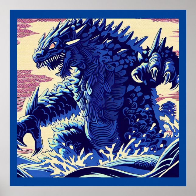 Affiche Imaginaire Kaiju Anime - Woodcut 2 (Devant)