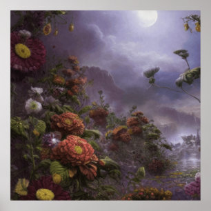 Affiche Imaginaire Lune Magique Jardin Paysage