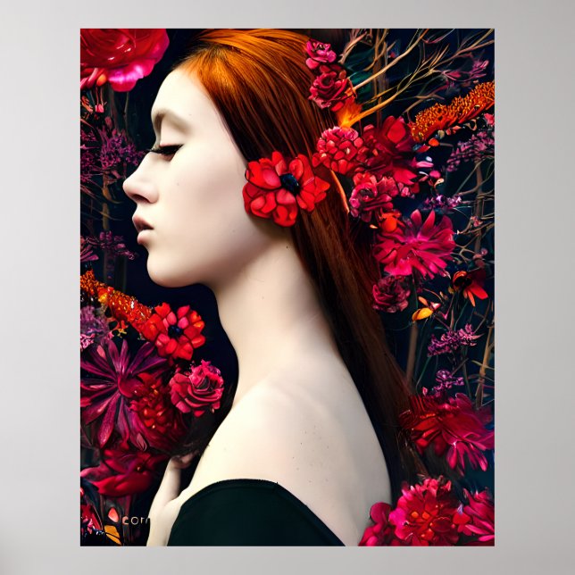 Affiche Imaginaire magique belles fleurs de visage (Devant)