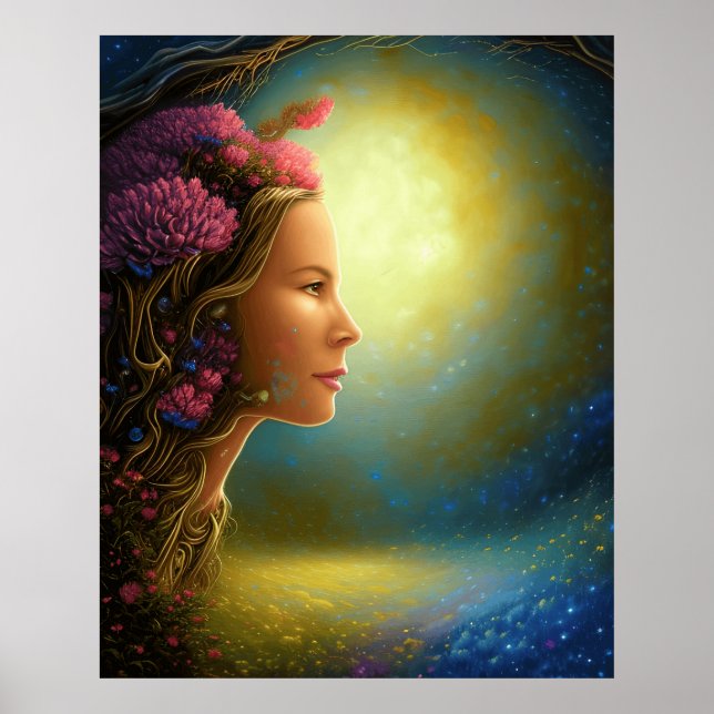 Affiche Imaginaire magique face soleil fantastique paysage (Devant)