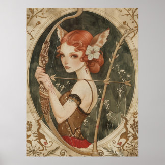 Affiche imaginaire magique fée fox femme dans les bois