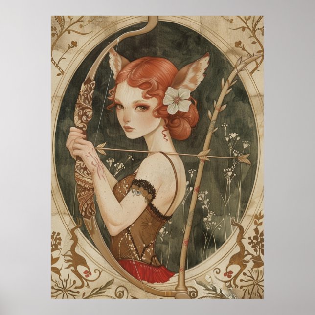 Affiche imaginaire magique fée fox femme dans les bois (Devant)