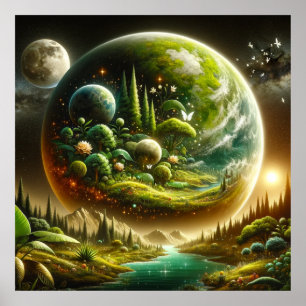 Affiche Imaginaire Magique Planète Avec Nature Céleste