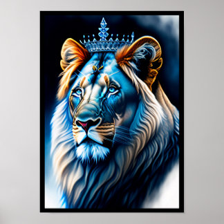 Affiche Imaginaire Mur Art "Lion Bleu avec Couronne"