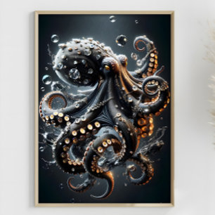 Affiche Imaginaire noir de poulpe calmar noir Tentacles su