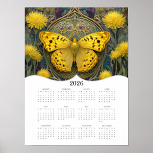 Affiche imaginaire papillon 2026 Art Calendrier de l'année