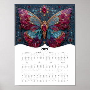 Affiche imaginaire papillon 2026 Art Calendrier de l'année