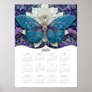 Affiche imaginaire papillon 2026 Art Calendrier de l'année