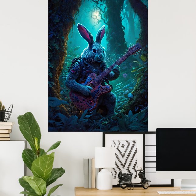 Affiche Imaginaire Rabbit Jouer de la guitare (Bureau à domicile)