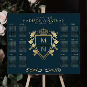 Affiche Imaginaire royal bleu Monogramme Mariage Siège