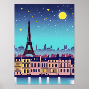 Affiche Imaginaire Skyline de Paris sous les étoiles