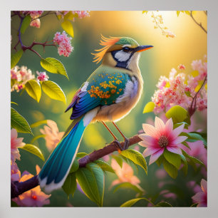 Affiche Imaginaire Turquoise à ailes vert