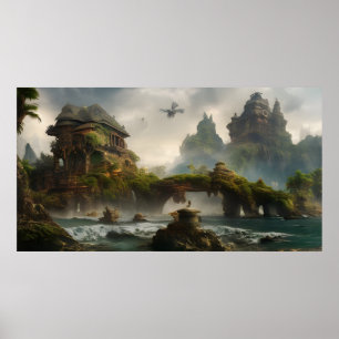 Affiche Imaginaire vacances d'été avec un pont en pierre