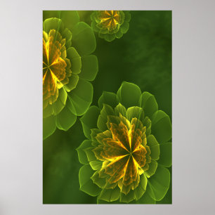 Affiche Imaginaire Vert Jaune Fleurs fractales